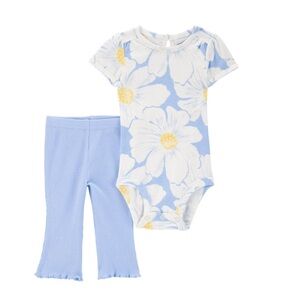 NWT 0/3M Carter's Child of Mine Baby Girls' Bodysuit Pant Blue Yellow Flower